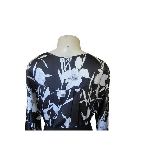 Lafayette 148 New York Silk Black & White Floral Tunic Blouse With Belt Size 8 - Picture 5 of 7